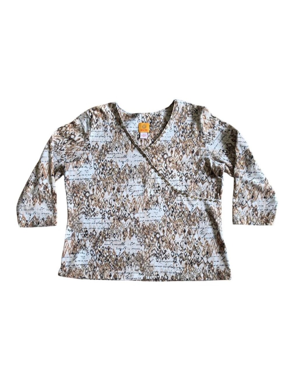 Ruby Rd Faux Wrap Animal Print French Script Top XL
